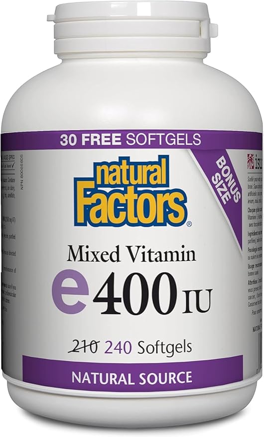 Natural Factors, Mixed Vitamin E 400 IU, Antioxidant Support for Cardiovascular and General Health, 240 softgels (240 servings)