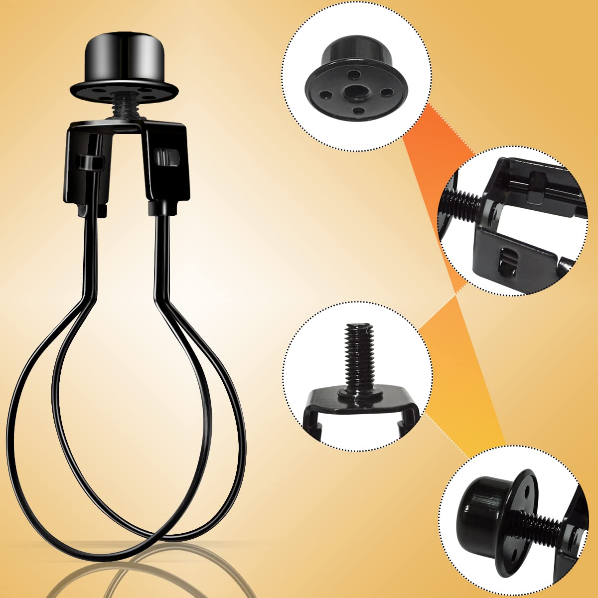 Clip on Lampshade Adapter, Shade Light Bulb Clip Adapter Includes Finial and Lampshade Levellers, Lamp Shade Holder for Clip On Light Bulbs Attaching Finial DIY Lighting Accessories (1 Pcs, Black)