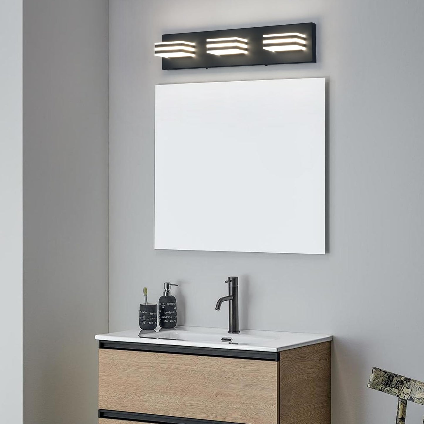 yumcrelect Black Vanity Lights for Bathroom Light Fixtures (3-Light, 20-Inch) Adjust 3 Colors Modern Bath Lighing Fixture Over Mirror LED Vanity Lighting