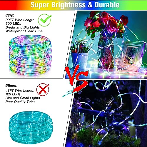 Nazuwke 99Ft LED Rope Lights Outdoor, 18 Colors Changing Fairy String Light Plug in with Remote, IP68 Waterproof 300 LEDs ...