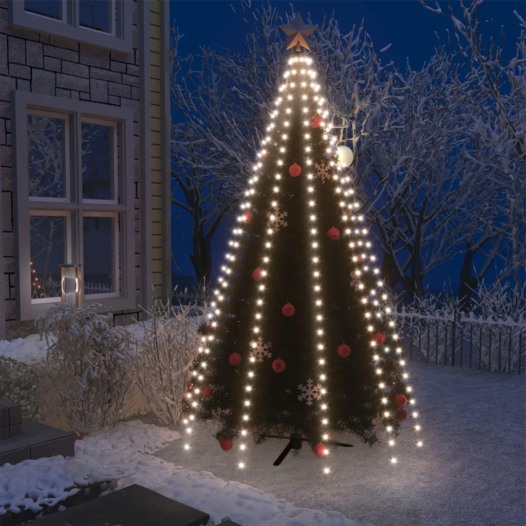 vidaXL LED Christmas Tree Net Lights - Cold White, 250 LEDs, 98.4in Dark Green Wire, Indoor/Outdoor, Model 328885