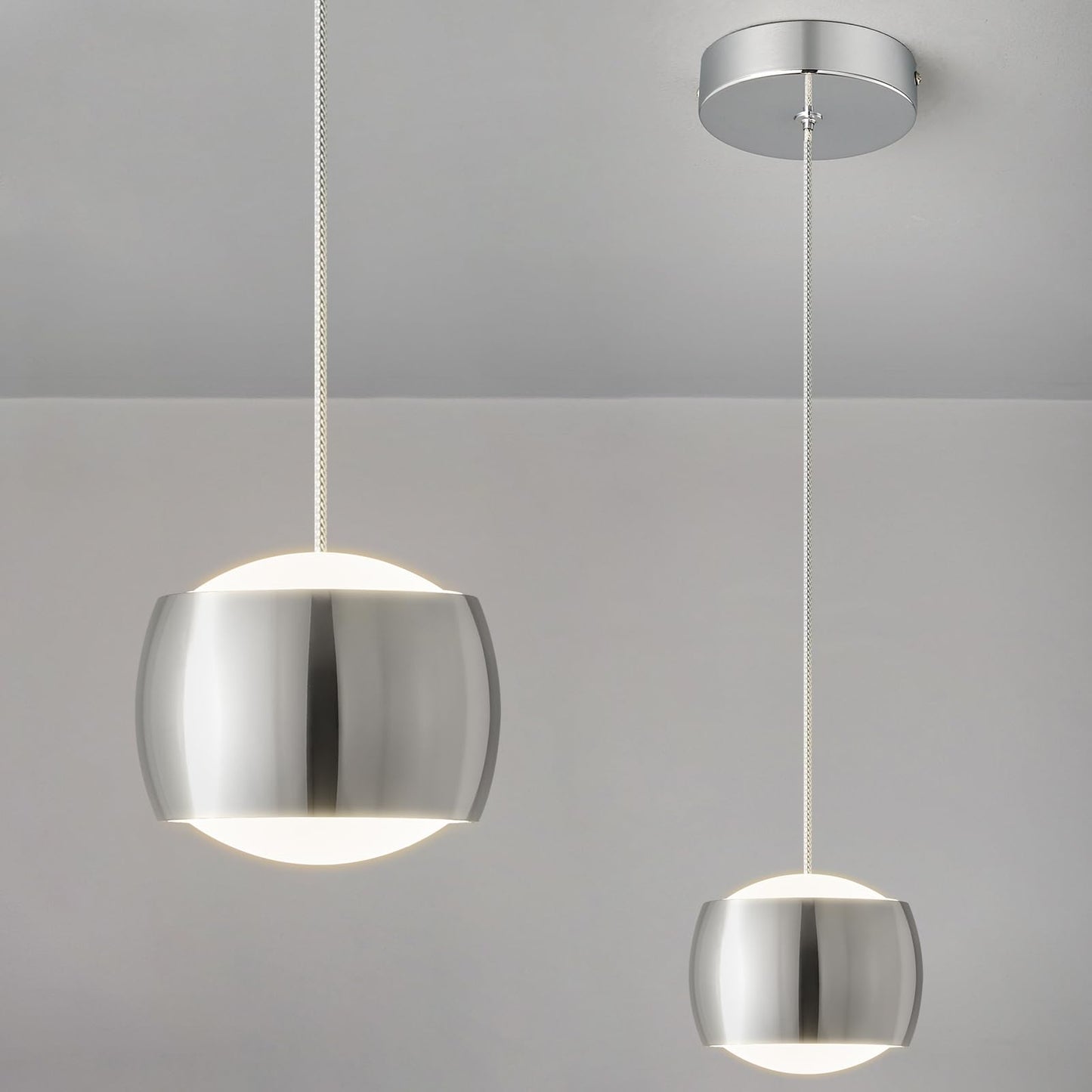 Adcthome Modern Led Dimmable Pendant Light Fixtures Mini Island Pendant Lighting For Kitchen Island Dinning Room Bedroom Bar  Kitchen Island Ceiling Hanging Light Fixtures(Chrome-1-Pack)