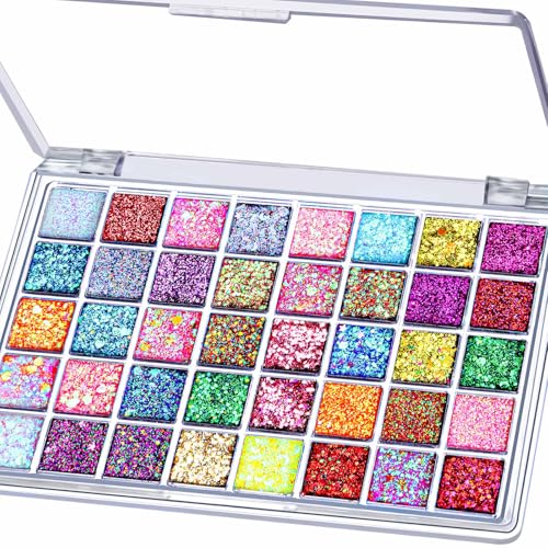 FANDAMEI 40 Colors Face Glitter, Face Paint Glitter Gel - Face Glitter for Women Girls, No Glue Needed, Multi-Purpose Glit...