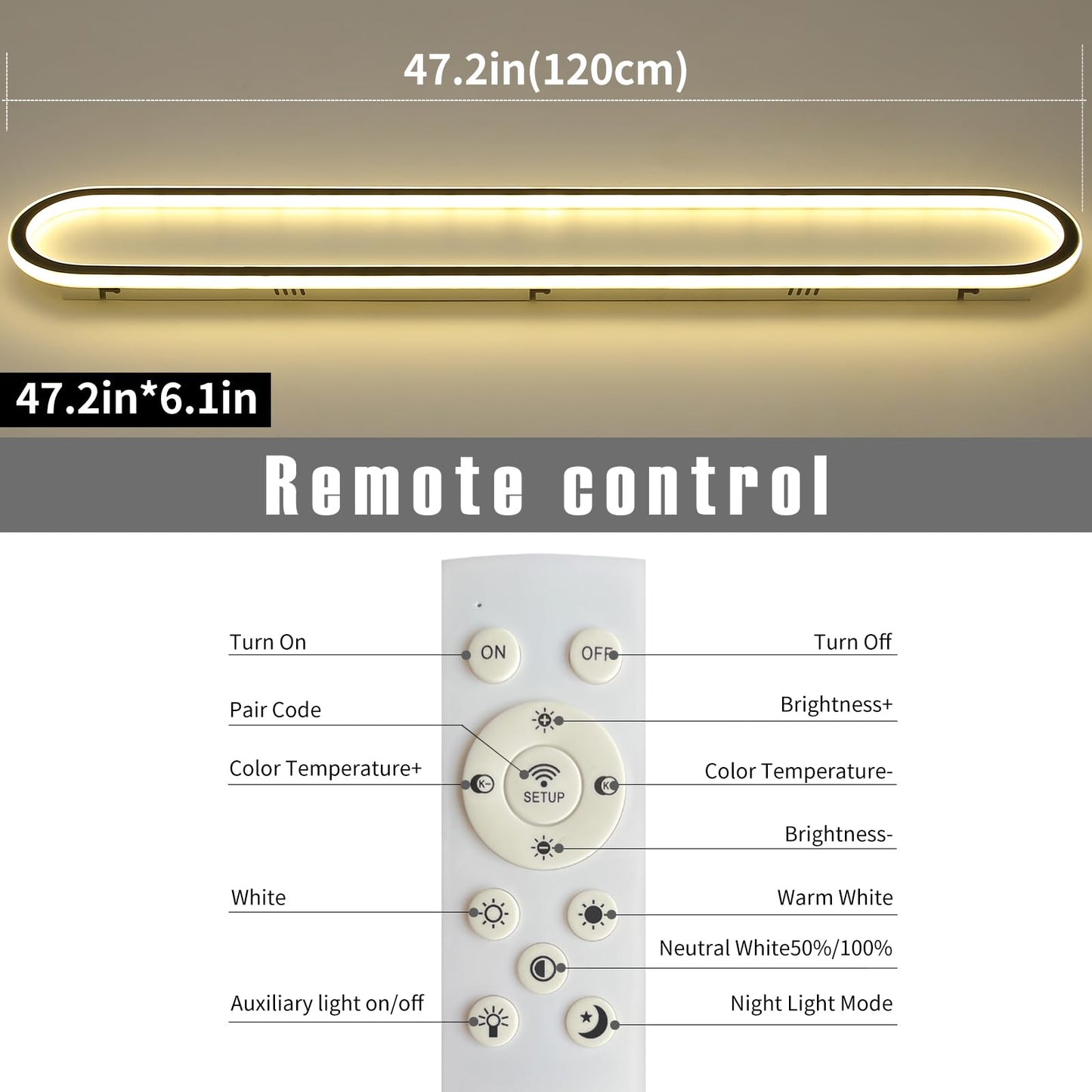 Matven Flush Mount Ceiling Light, Dimmable LED Fixture, 49IN, Acrylic, Black, for Bedroom/Balcony/Dressing Room