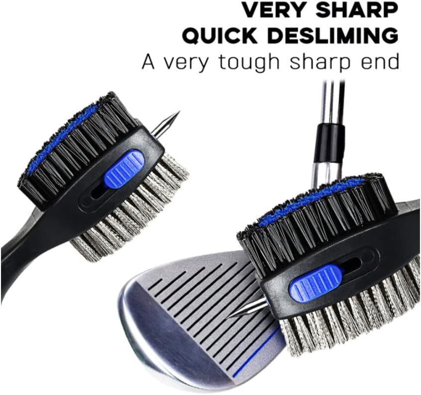 Golf Club Brushes, Golf Cleaning Tool, with Retractable Cleaning Nails, Nylon and Wire Bristles Oversize Double Brush Head with 2ft Retractable Zip-line Metal Buckle