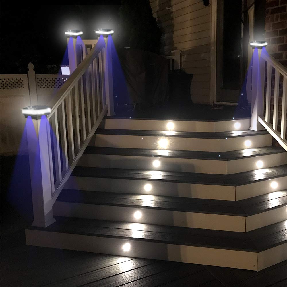 Fvtled Solar Post Cap Lights, 6000K Cool White, Fits 4X4-6X6 Posts, Black, 4 Pack, Durable Abs For Outdoor Patio Garden Decoration