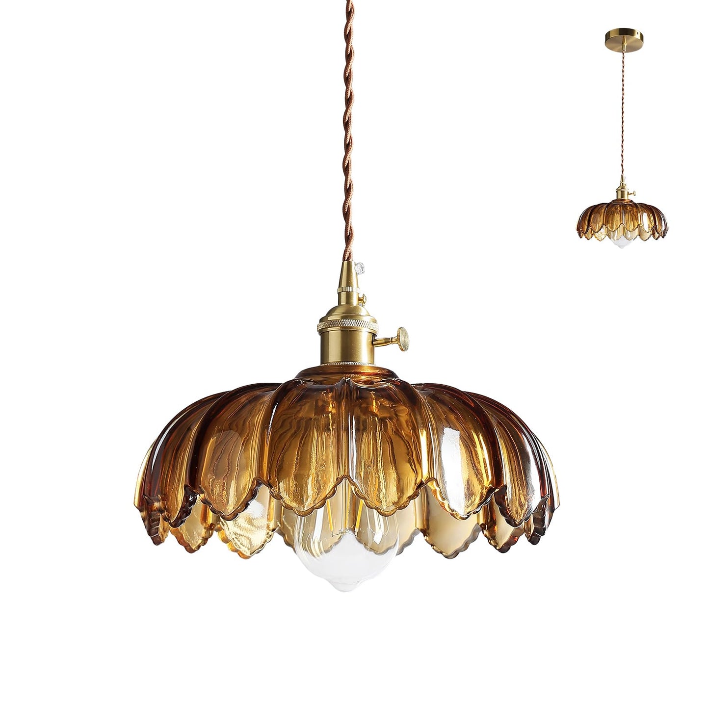 Xzhgcee Pendant Lights Kitchen Island: Amber Glass Hanging Light Fixture With Rotating Switch  E26 Base - Modern Lighting For Dining Room  Bedroom & Living Room