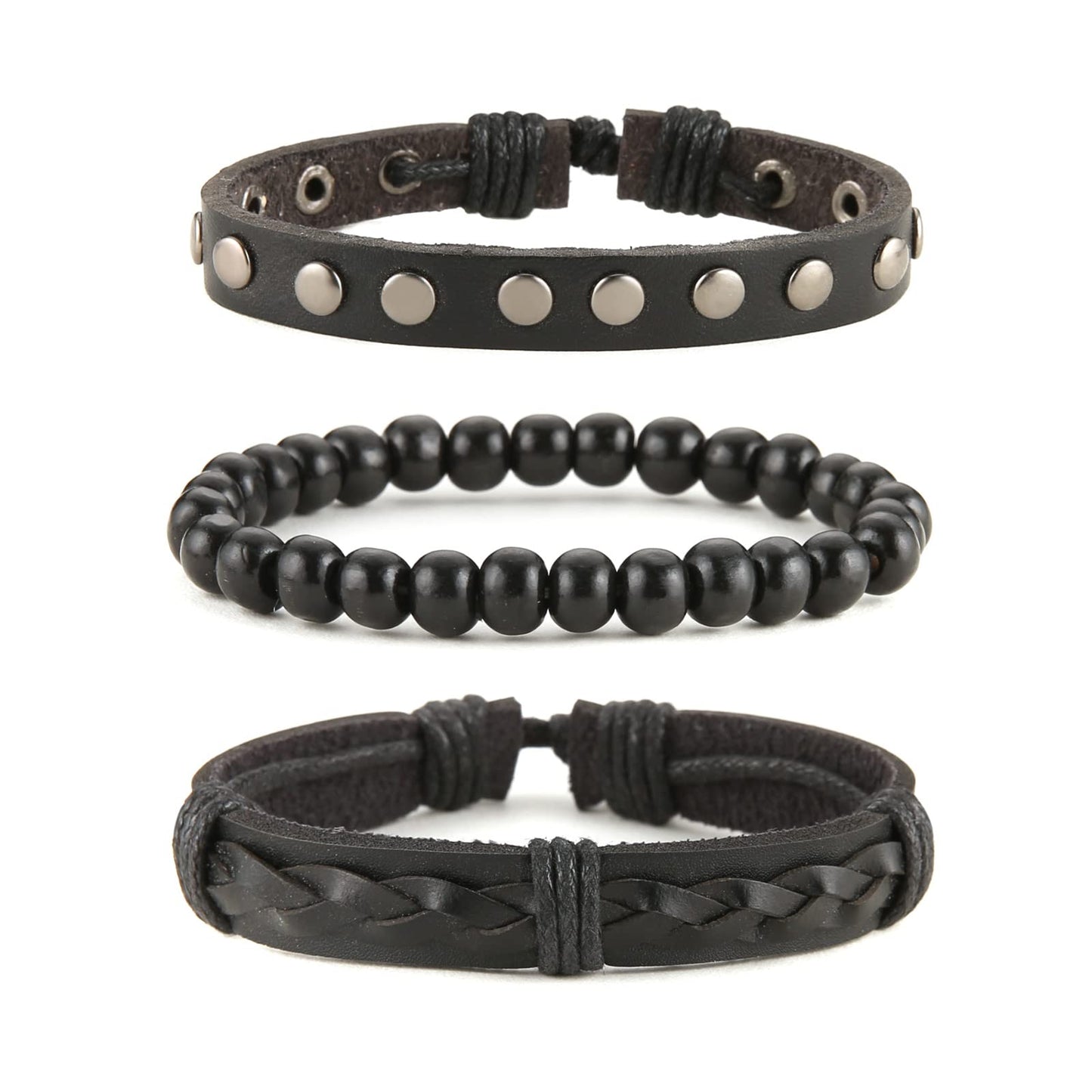 HZMAN Wrap Bracelets Men Women, Hemp Cords Wood Beads Ethnic Tribal Bracelets, Leather Wristbands (Wooden bead style 6)
