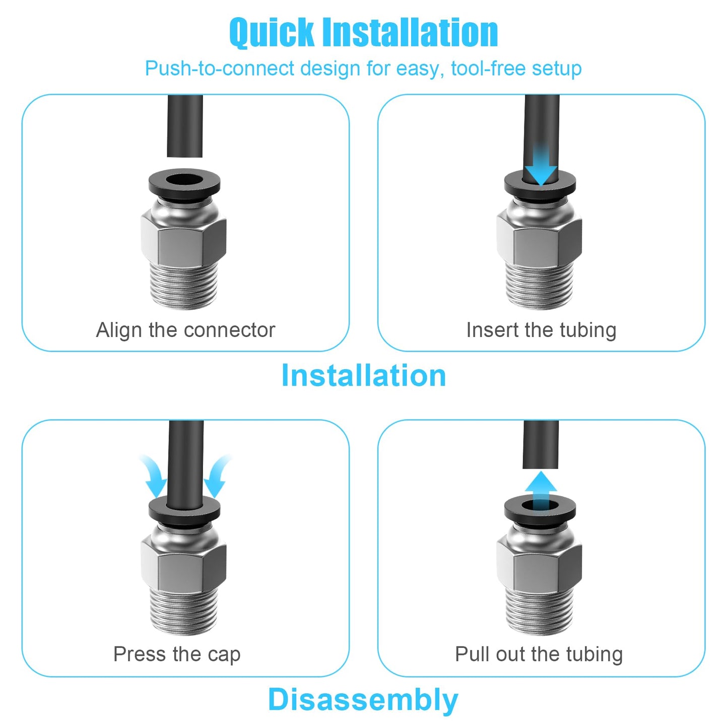 StLiSuYmx 10PCS Premium PC4-M10 Pneumatic Quick Connector Fittings, Bowden Tube Coupler Male Straight PTFE Tube Push for E3D-V6, Bowden Extruder Parts Compatible with Ender-3 and Ender-3 V2 3D Printer