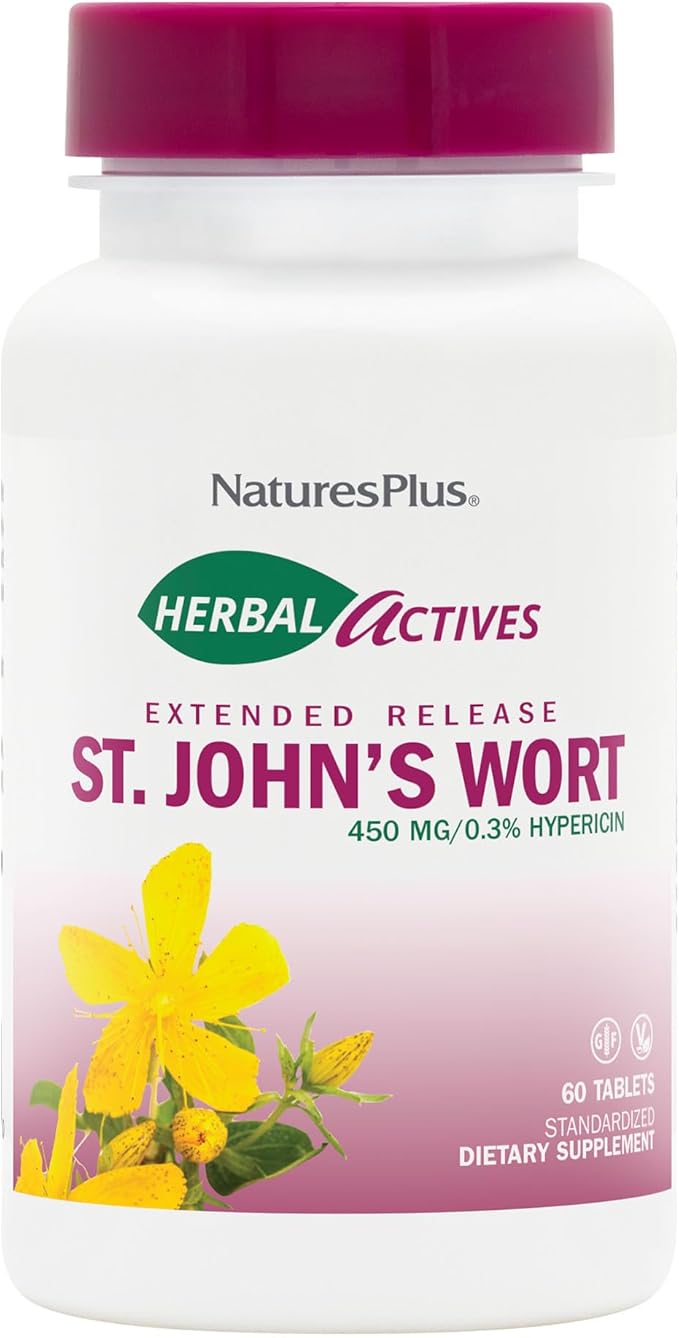 NaturesPlus Herbal Actives St John's Wort, Extended Release - 60 Tablets - Non-GMO, Vegetarian, Gluten Free - 60 Servings
