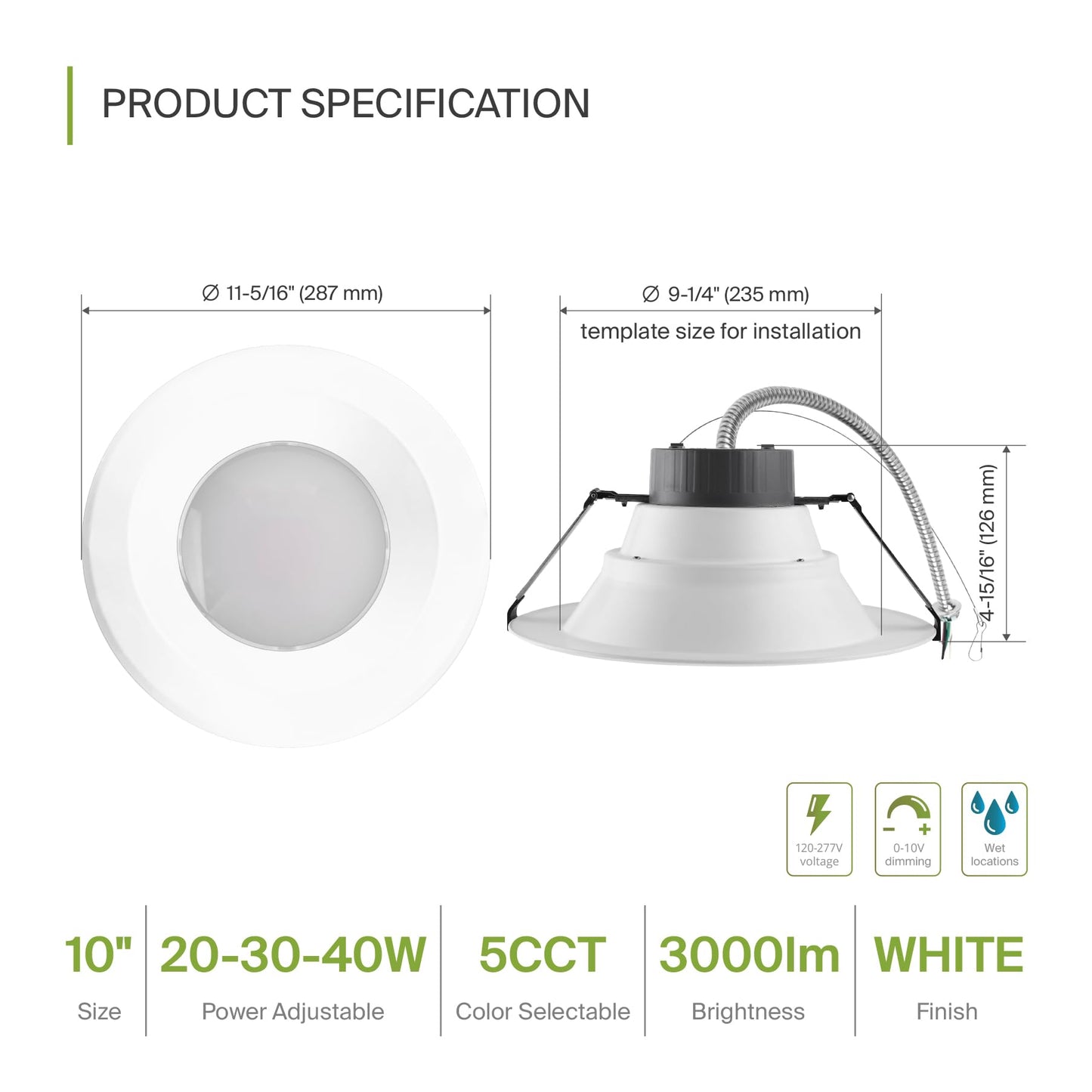 Asd 9/10 Inch Commercial Canless Led Downlight  Power Adjustable 20/30/40W Lighting  Round Dimmable Recessed Ceiling Light Fixture  5 Cct 2700K-5000K  120-277V Ic Rated Ul & Energy Star