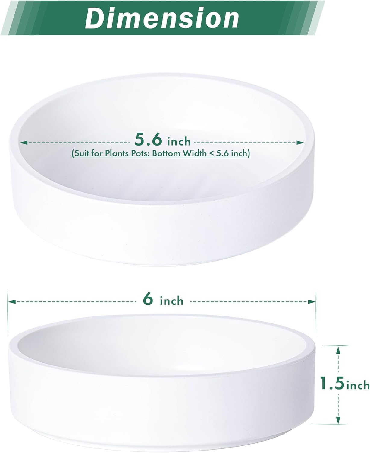 Phoenix Vine 6 Inch Plastic Plant Saucer Water Drip Tray, Heavy Sturdy Round Plant Drainage Tray for Indoors Outdoor, Set of 4, Matte White, 21-TY-6W-4