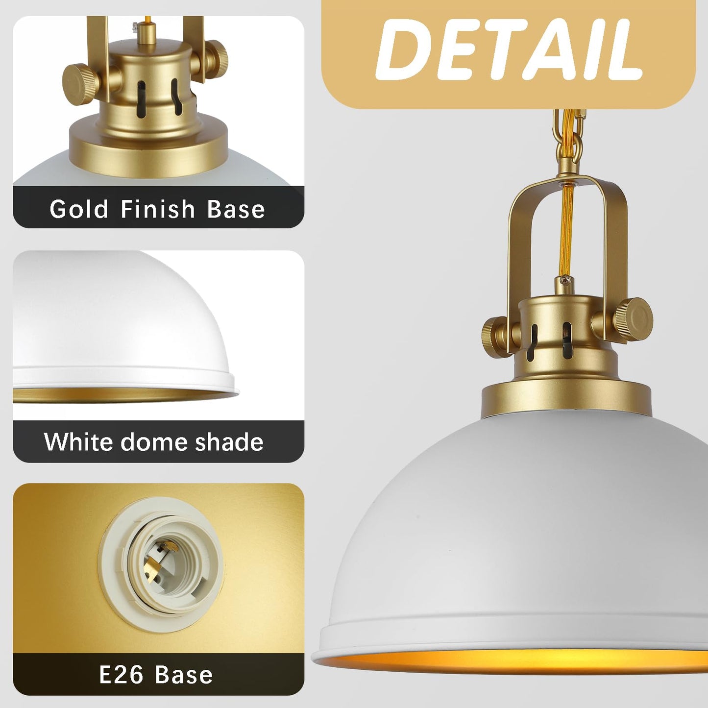 Mgcanyu Modern White And Gold Pendant Lights 11.8 Vintage White Gold Pendant Light Fixtures Iron Dome Lighting Hanging Ceiling For Kitchen Island Dining Room Restaurant Bedroom Farmhouse Entrance
