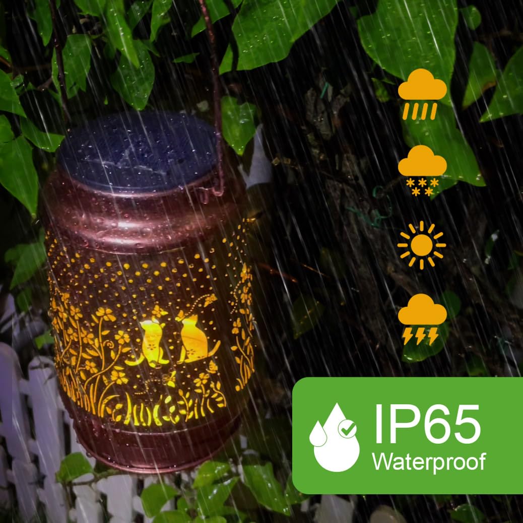 Cat Solar Lanterns Outdoor Waterproof  Hanging Solar Lantern Cat Lover Gifts For Women Mom Grandma  Solar Powered Metal Lanterns Outdoor Decorative Cat Solar Lights For Yard  Patio  Backyard  Porch
