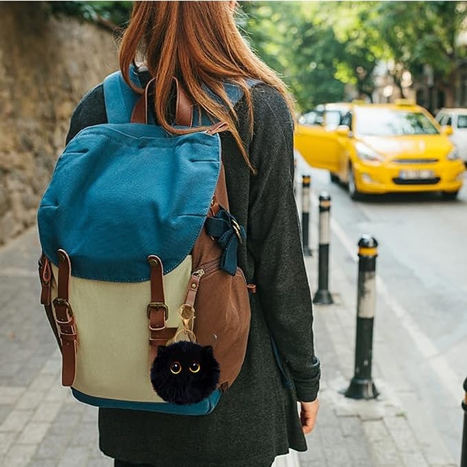 Aibelifam 2pcs Black Cat Keychain Gifts for Cat Lovers, Cute Plush Backpack Charms for Girls, Pom Pom Car Plush Keychains, Accessories for Handbags, Backpacks and Wallets, Gifts for Women