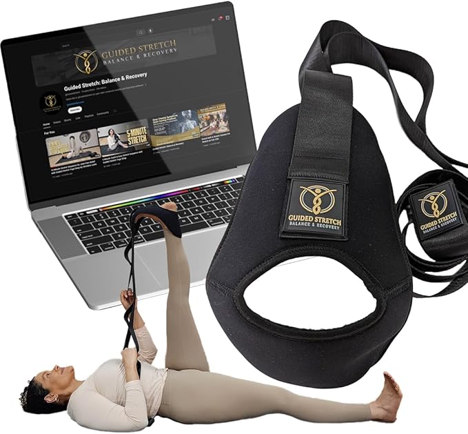 Guided Stretch Yoga Strap with Versatile Loops, No Velcro, Improve Flexibility & Mobility, Relieve Joint Pain!