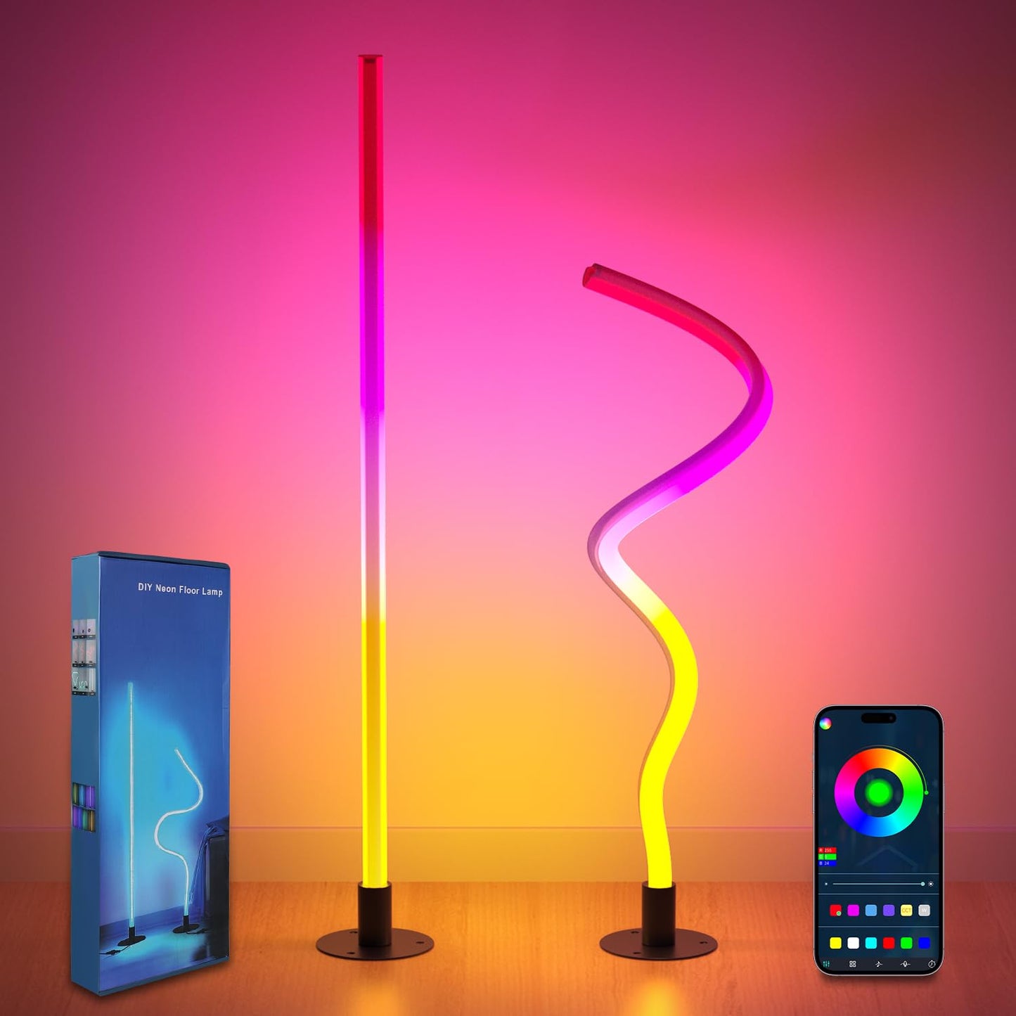 Carry360 Corner Floor Lamp - Smart RGB LED Light, 1200 Lumen, APP & Remote Control, Music Sync, Foldable, Model FL-01
