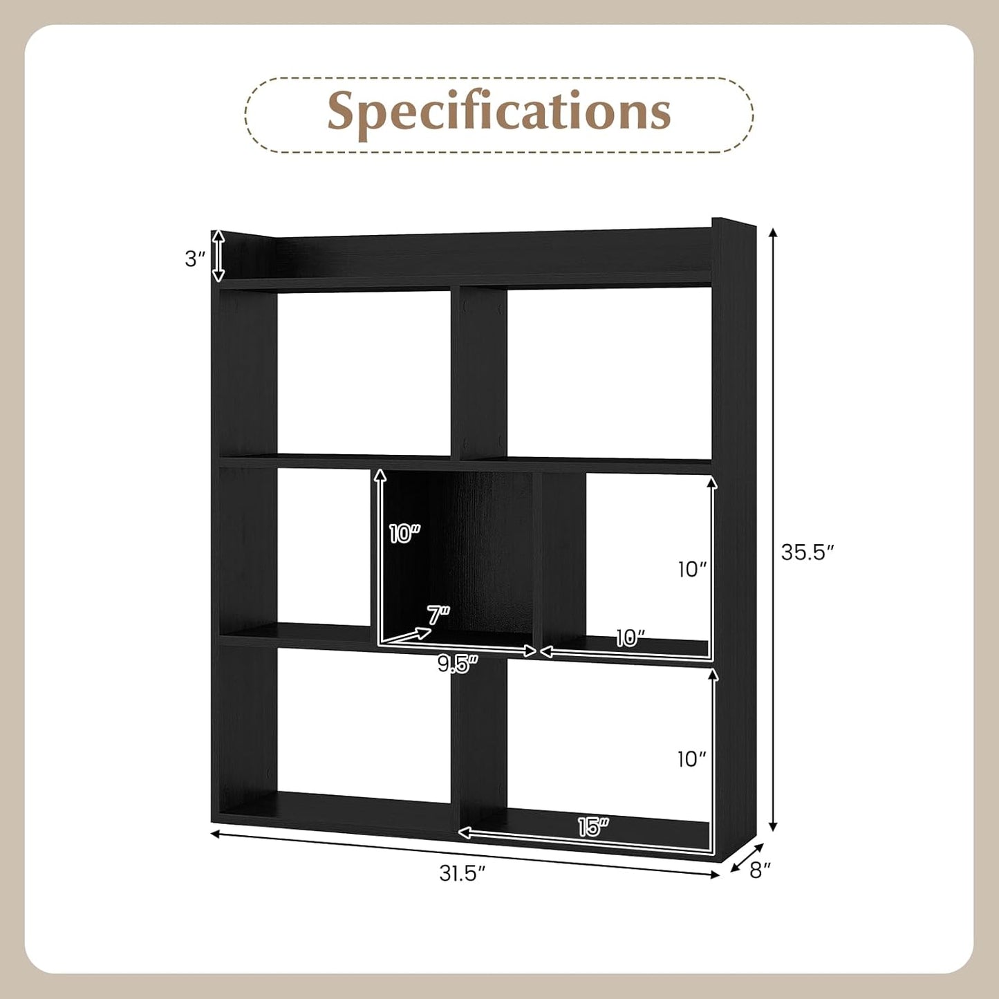 Giantex 7 Cubes Bookshelf, Free-Standing Wooden Bookcase, 4 Tier Home Display Shelf, Horizontal Storage Unit w/Anti-Toppling Devices, Open-Back Display Rack for Study, Living Room (2, Black)