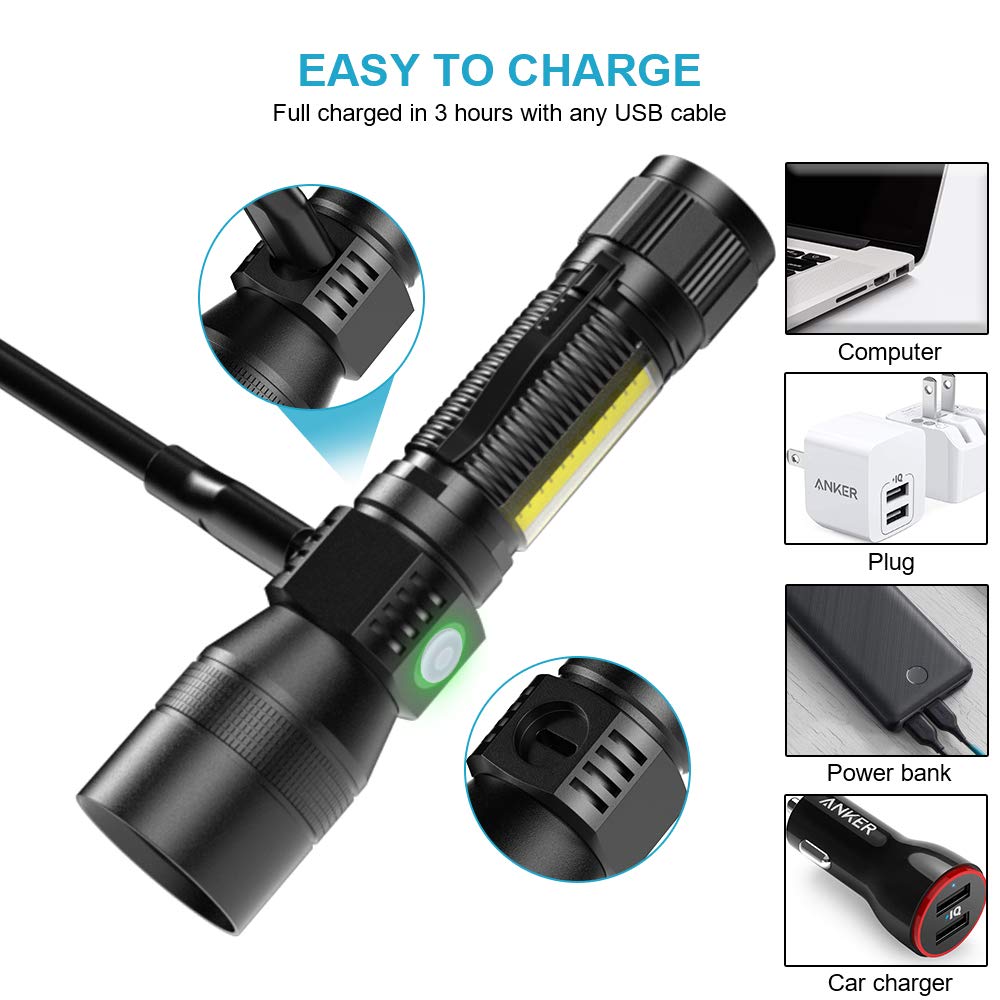 Spriak UV Flashlight Black Light, 2-Pack USB Rechargeable, 1000lm, Waterproof, 7 Modes, Zoomable, Aluminum, 2-Pack
