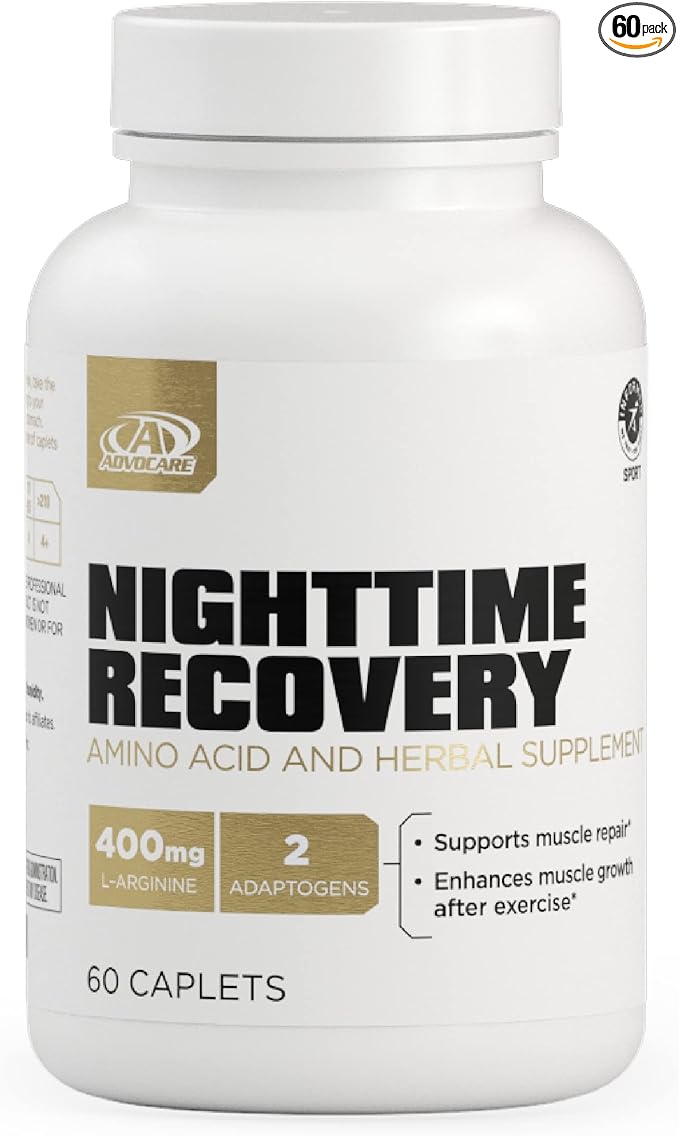 AdvoCare Nighttime Recovery Amino Acid & Herbal Supplement - Muscle Recovery Supplement with Ashwagandha, L-Arginine, Magnesium & More - 60 Caplets