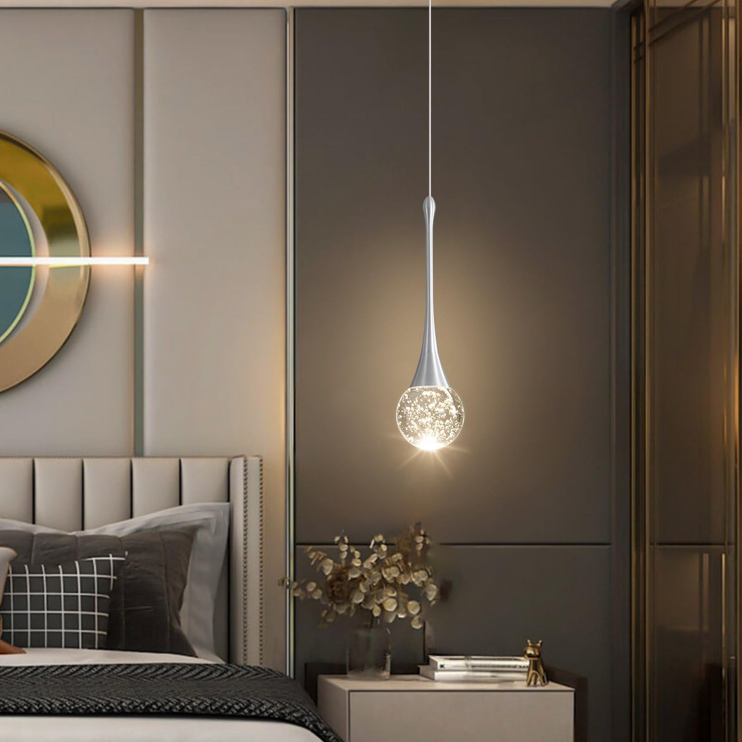 Cenozo Modern Pendant Lights For Kitchen Island Led Dimmable Crystal Glam Ceiling Pendant Lighting For Dining Room Hallway Bedroom Corner Lamp Brushed Nickel