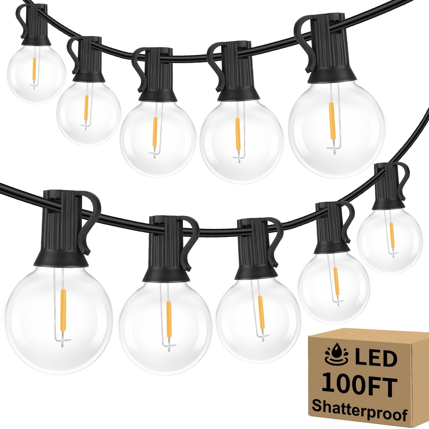 Bosceos 100FT Outdoor G40 LED Globe String Lights, Dimmable, Waterproof, Shatterproof, 104 Bulbs, Black, Model GYPC-O100LAU