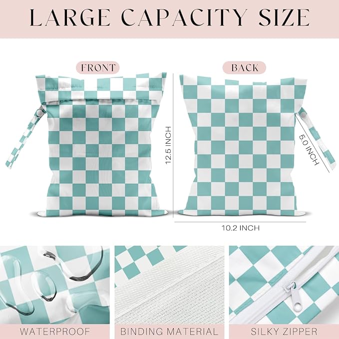 Wet Bag for Swimsuit, Beach Travel Essentials Wet Dry Bag, for Sunscreen Toiletry Dirty Clothes Yoga Gym Diaper, Friends Summer Beach Vacation Gifts. Blue white plaid