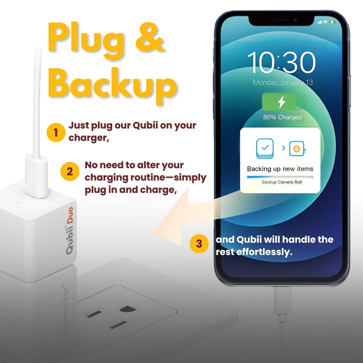 Maktar Mfi-Certified Qubii Duo Usb A Auto Photo Storage & Iphone Backup Charge And Automatically Save. Ends Icloud Fees. Free Ap