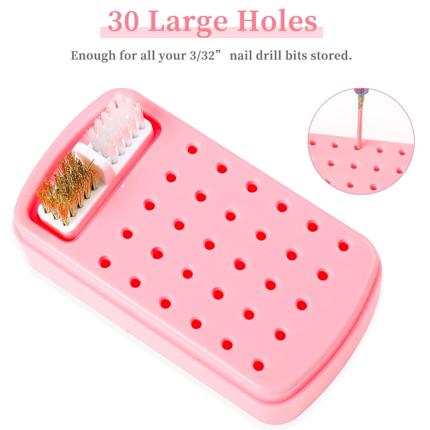 2 in 1 Nail Drill Bits Holder & Cleaning Brush Case,30 Holes Dustproof Nail Art Drill Bits Stand Display Storage Box and Nail Dr