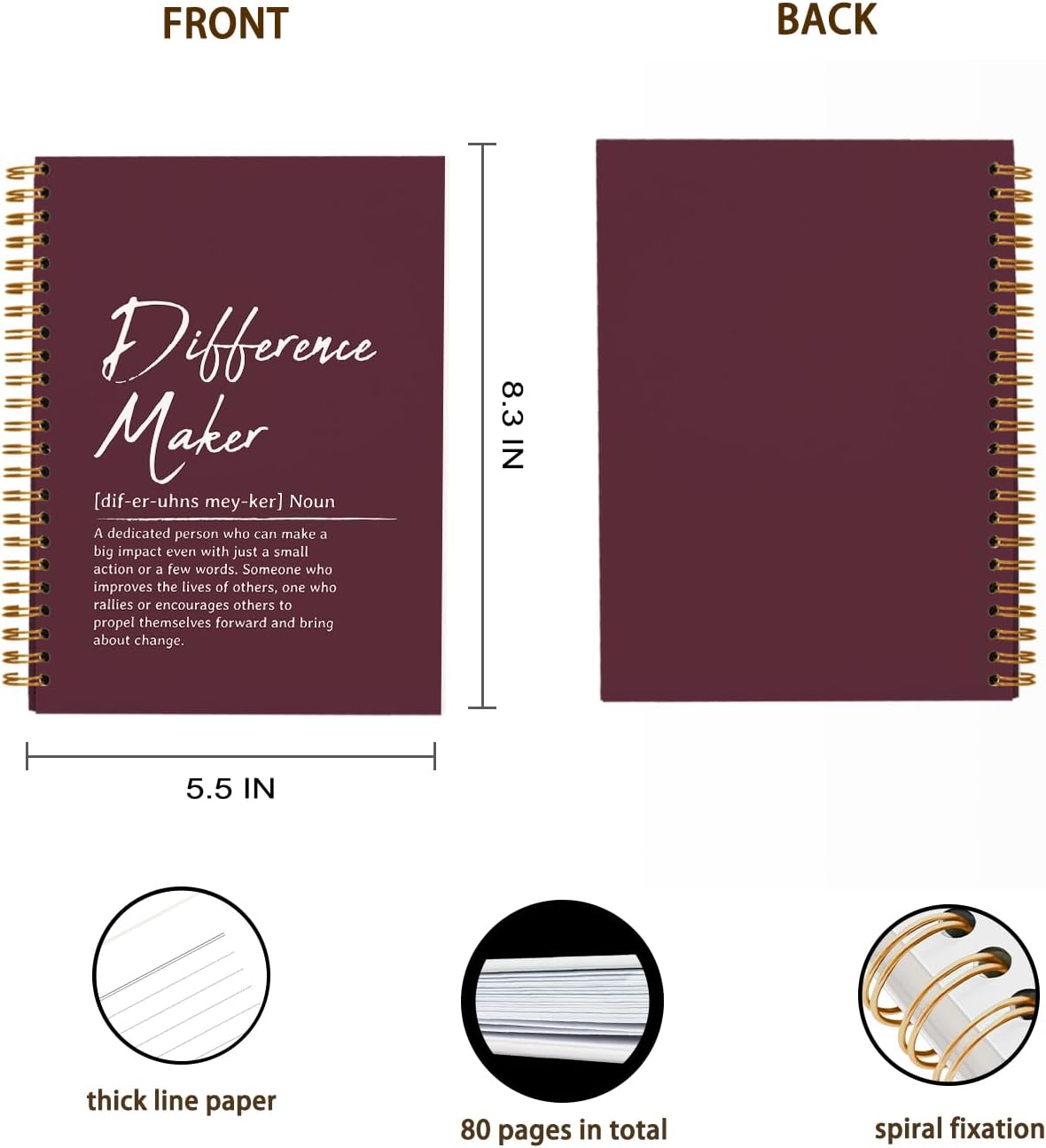 OXW Burgundy Notebooks for Work, Difference Maker Gift Meeting Notebook Journal for Writing, Employee Appreciation Gifts, Thank You Gifts for Women Men Leader Mentor Boss Manager, 5.5"x8.3"