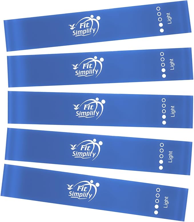 Fit Simplify Resistance Loop Exercise Fitness Bands with Instruction Guide and Carry Bag, Set of 5