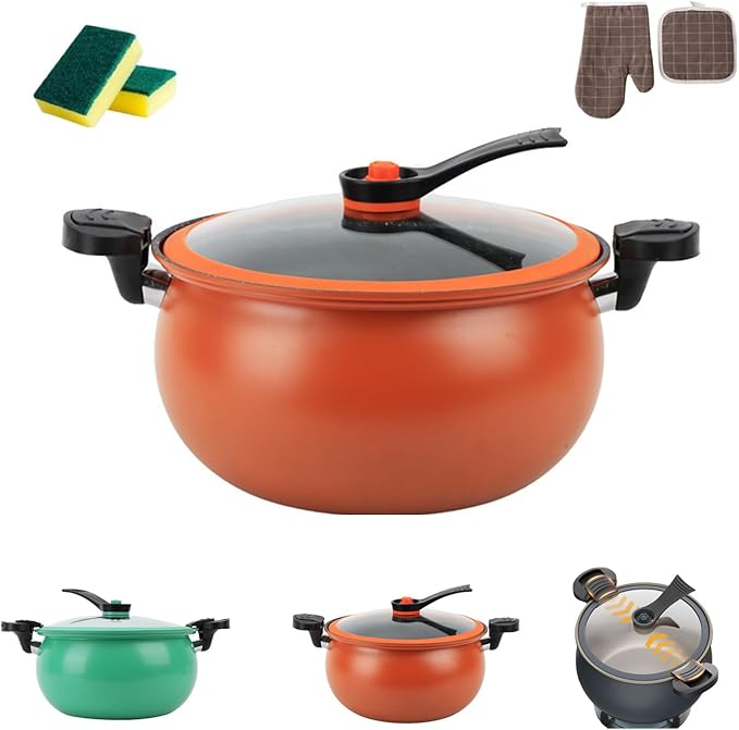Multifunctional Large Capacity Non-stick Pressure Cooker, 5.3QT electric pressure cooker, Anti-Scalding Handle & Visual Glass Lid, Non-Stick Pans,Easy to Clean,for Family Meals, Soups, Stews (Orange)