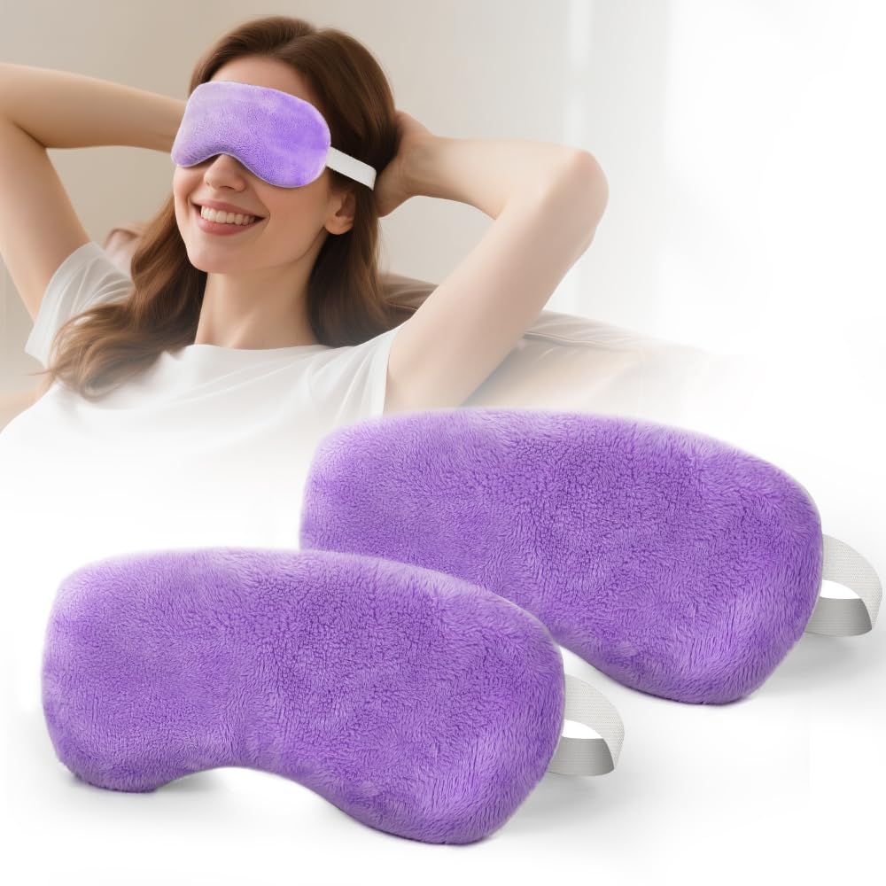 Microwave Heated Eye Mask, Steam Warm Compress for Dry Eyes, Work with Relieve, Blepharitis & Stye Treatment (Purple) - 2 Pack