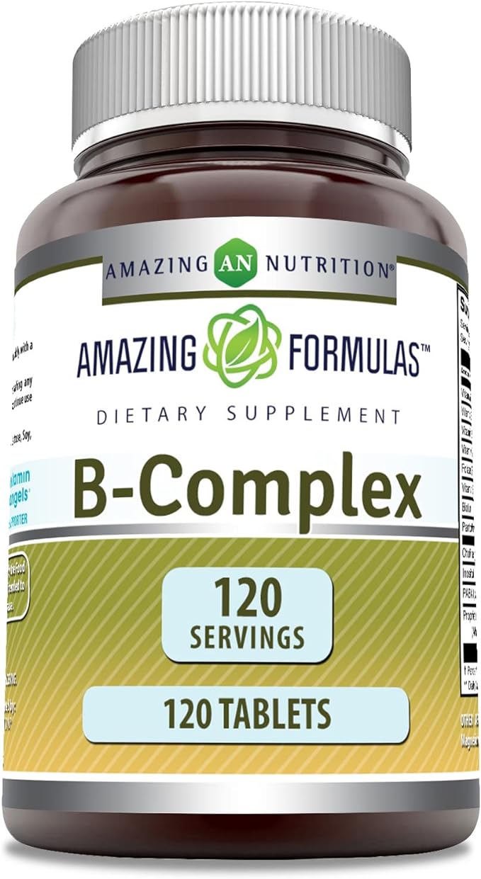 Amazing Formulas Vitamin B Complex with 11 Key Nutrients | 120 Tablets Supplement | Vitamin B1, B2, B3, B6, B12, Folic Acid, Biotin, Choline, Inositol, PABA