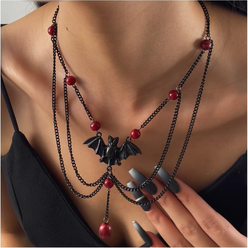 CONGYING 41 PCS GothicJewelry Set with Halloween 3 PCS Necklace, 9 PCS Bracelet, 12 PCS Earring, 16 Pcs Knuckle Rings Halloween Jewelry Set for Women (W1060)