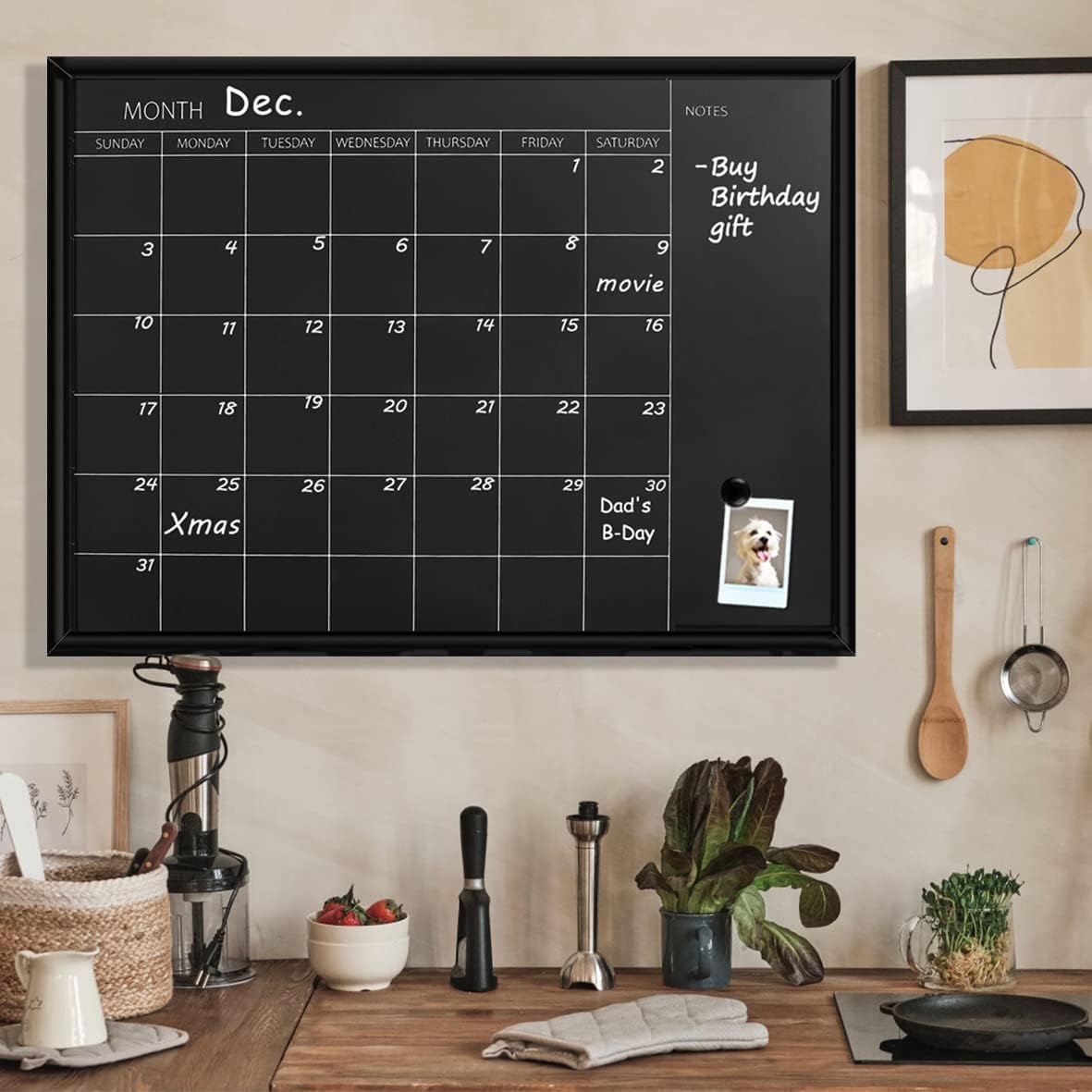 TORASO Calendar Chalkboard, 23.6 x 31.5 inches, Magnetic Surface Black Frame Chalk Board for Planning,School Timetable Memo, Hanging Board for Office, School and Home(YLHB-BK-6080)