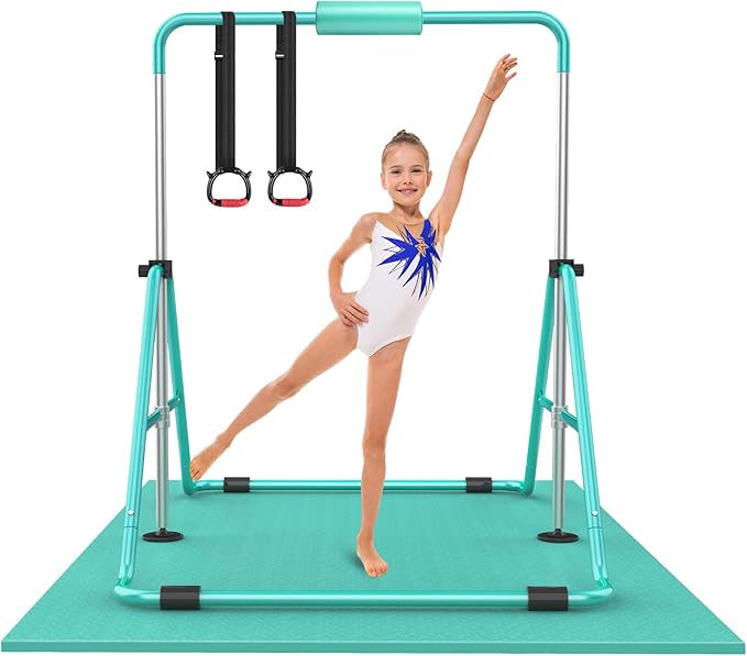 RINREA Gymnastic Bars for Kids with Adjustable Height, Folding Gymnastic Training Kip Bar, Expandable Horizontal Bar for Home