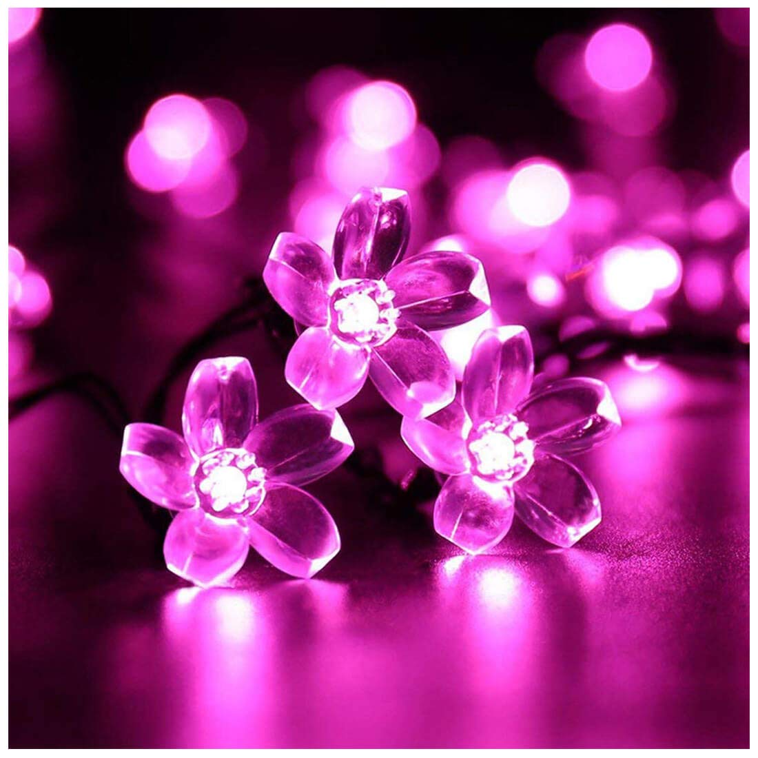 SEMILITS Solar Powered String Lights, 50LED Flower Shaped, Pink, Outdoor Decoration for Patio and Garden