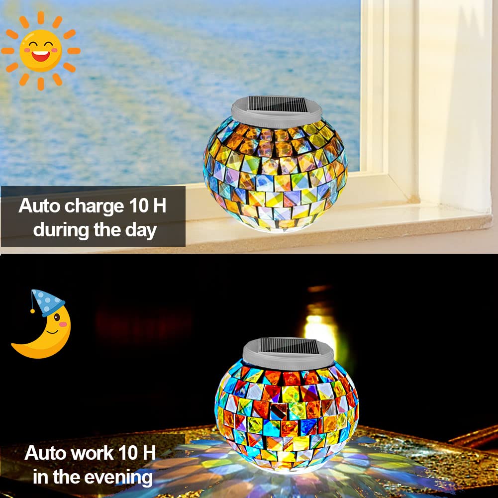 Aukora Solar Powered Glass Ball Garden Lights, Waterproof LED, Big Size, Multi Color 2, Model AU-SOTABLE-02