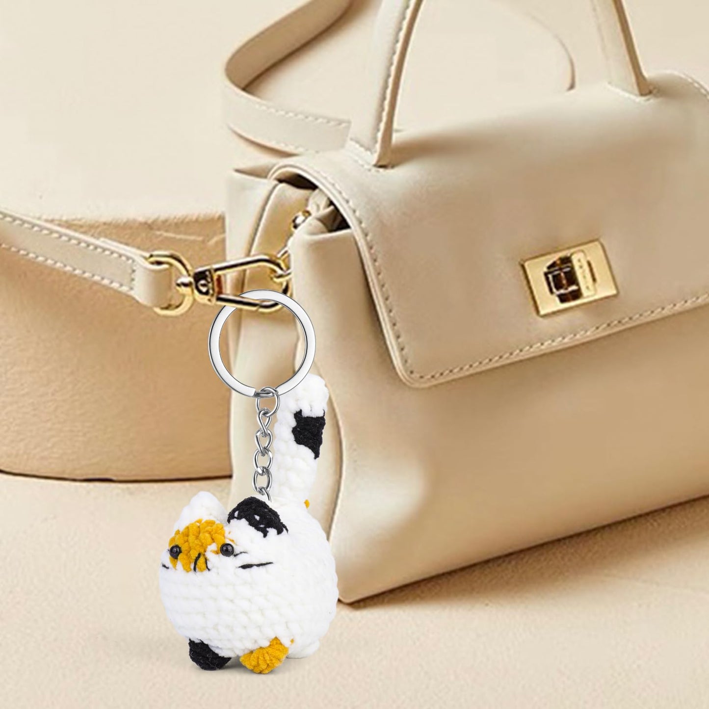 Rimvoe Cute Crochet Cat Keychain, Gift for Cat Lovers, Handmade Stuffed Keychain Charm for Backpack Handbag Bag Purse (Calico)