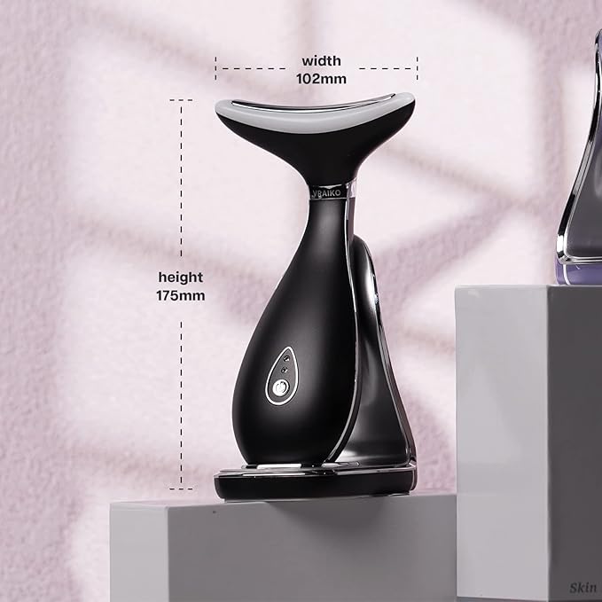 Lily Neck Face Massager, Face Sculpting Tool, Skin Rejuvenation Device with Thermal, Triple Action LED and Vibration, for Anti-Aging, Lifting and Tightening Sagging Skin (Frosted Black)