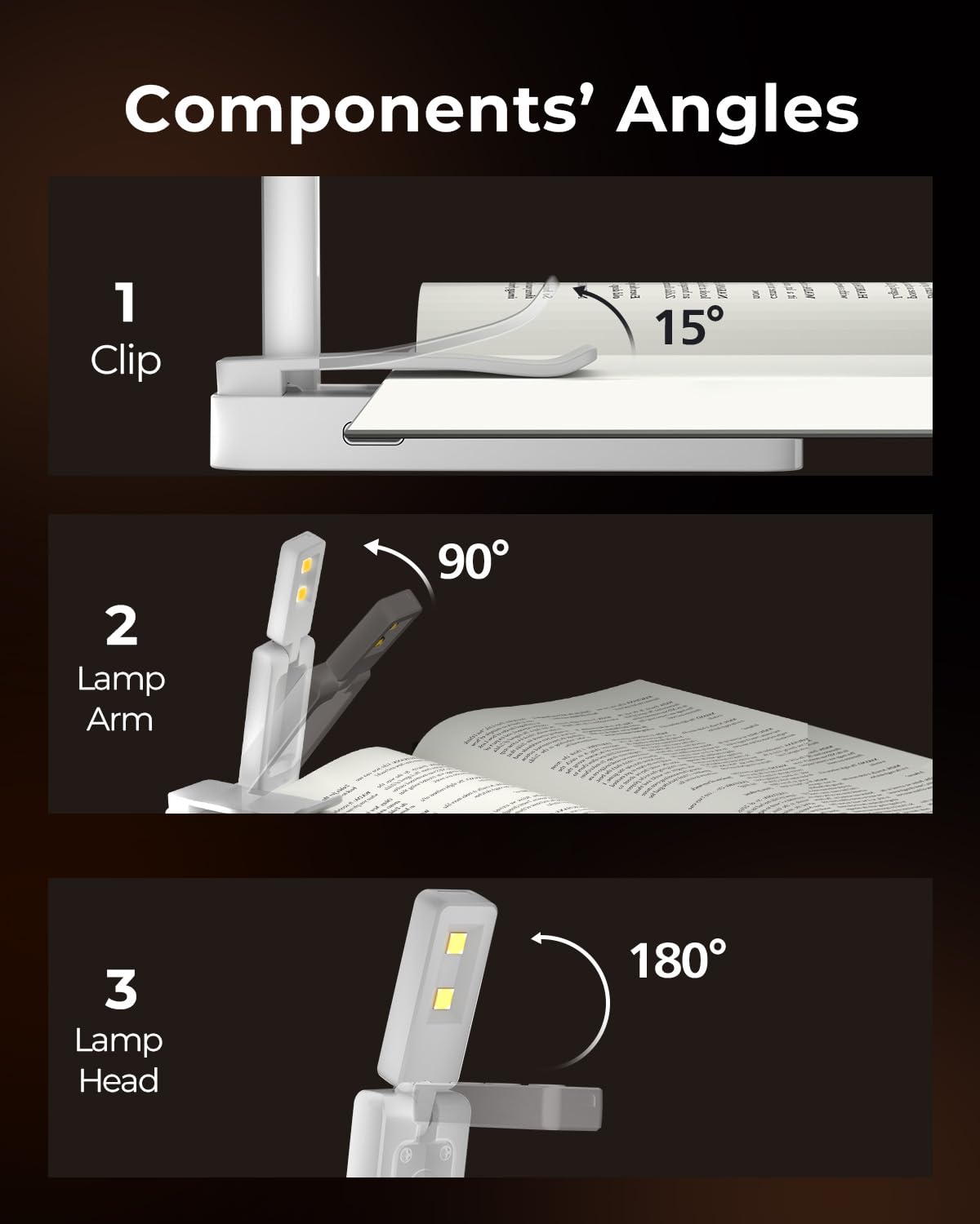 Lucarni Foldable Book Light - 3 Color Stepless Dimming, Ultra Lightweight, 700Mah Battery, White, Model Fblwh