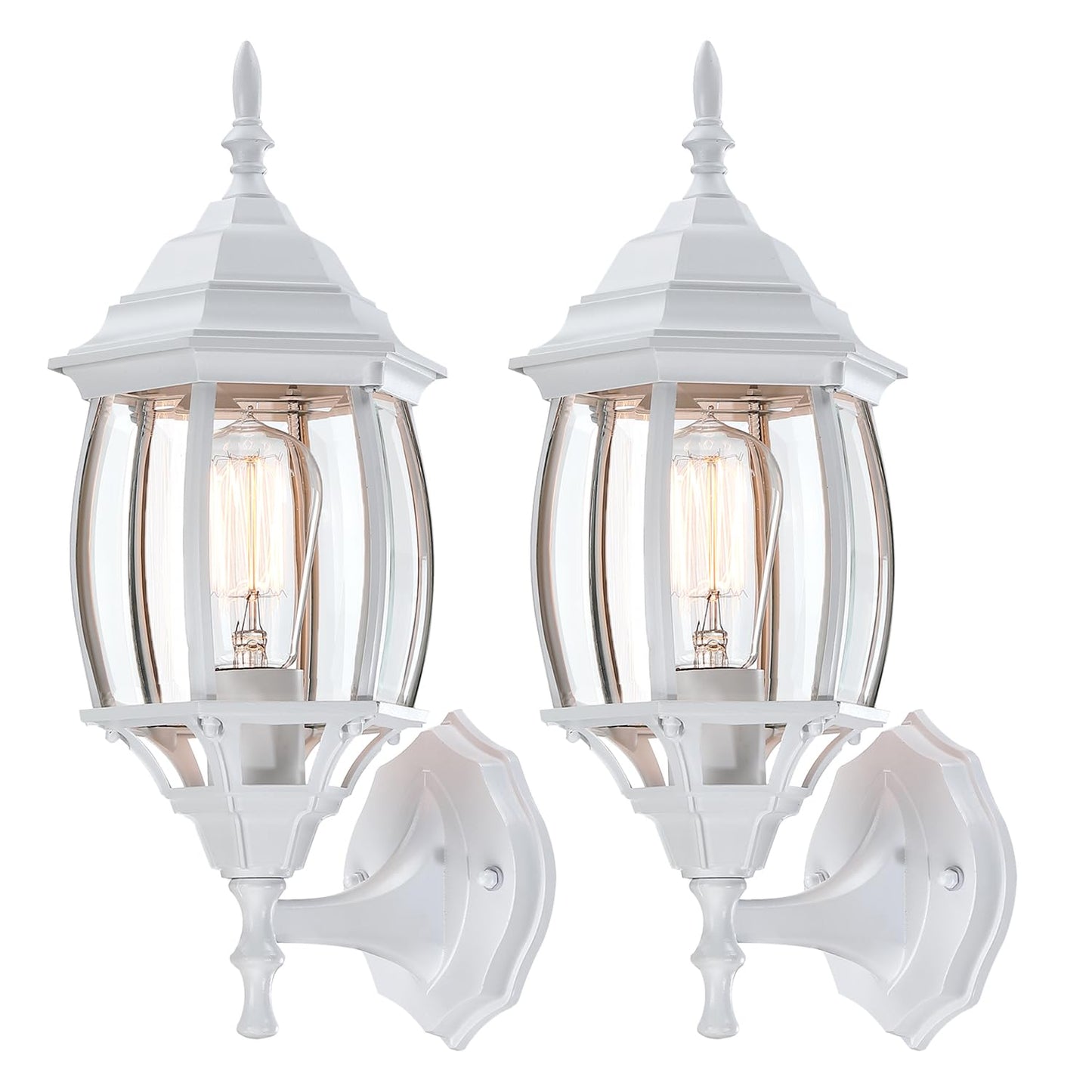Faymart Lighting 2 Pack White Porch Light - Outdoor Wall Sconce 16.8In White Outdoor Light Fixture For House Garage Metal And Glass Exterior Wall Lantern For Front Door Balcony  E26