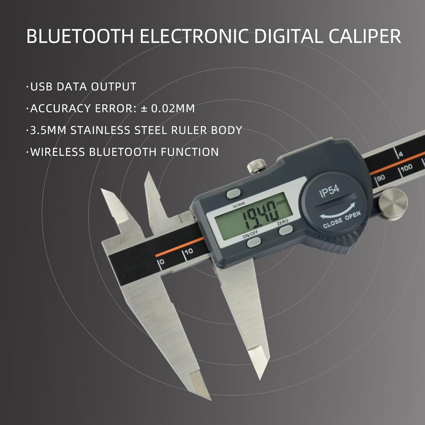 AICEY Digital Caliper Measuring Tool, IP54 Waterproof Stainless Steel Electronic Caliper with Large LCD Display Digital Micrometer, Available in 6in/150mm (ACE-KC15)