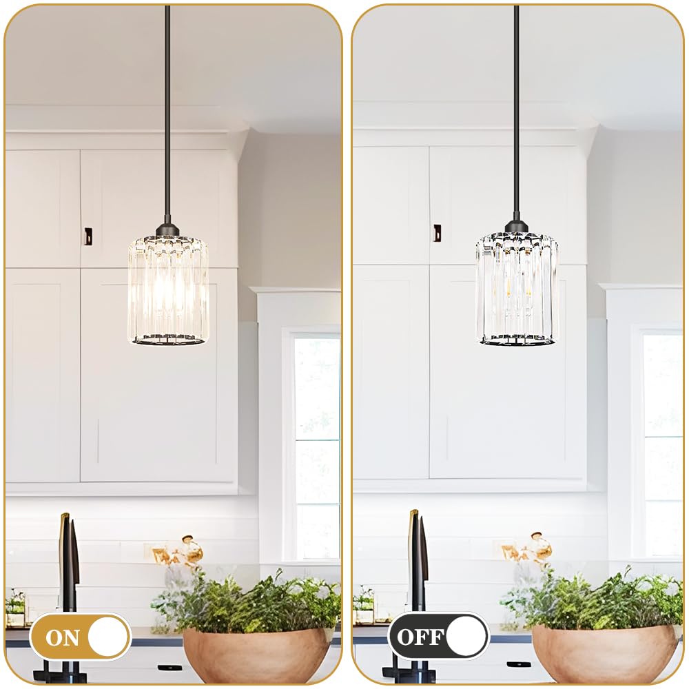 Lxybcce Black Kitchen Pendant Lights Over Island With Adjustable Rods - Crystal Pendant Lighting Fixtures 3 Pack  Ideal Over Dining Table Or Bar  E26 Bulb Compatible  No Electrician Needed