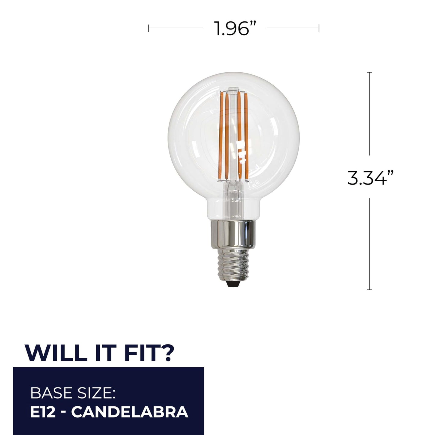 Bulbrite 4W LED G16 Decorative Globe Light Bulb, Clear Glass, E12 Base, 2700K, 4 Pack, Model 776873