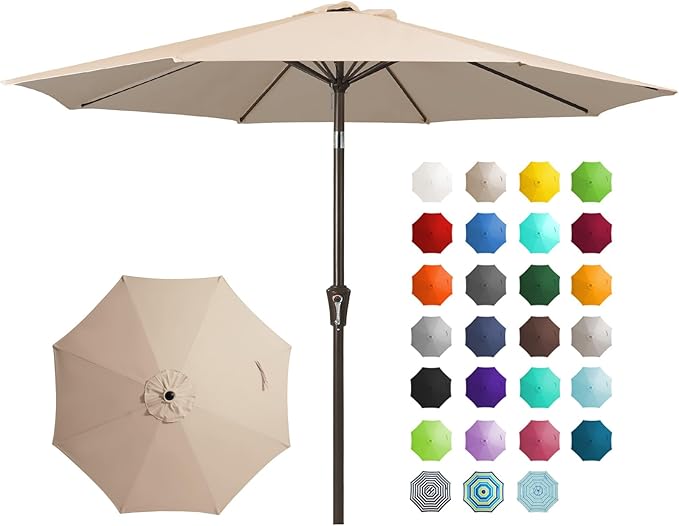 JEAREY 9FT Outdoor Patio Umbrella Outdoor Table Umbrella with Push Button Tilt and Crank, Market Umbrella 8 Sturdy Ribs UV...