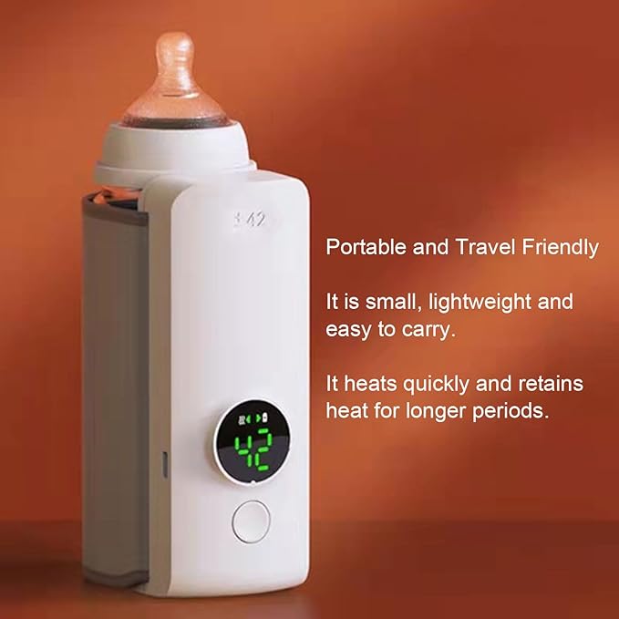 Portable Bottle Warmer, Bottle Heating Sleeve for Breastmilk or Baby Formula, Fast Baby Bottle Warmer with 6000mAh Battery, Battery Powered