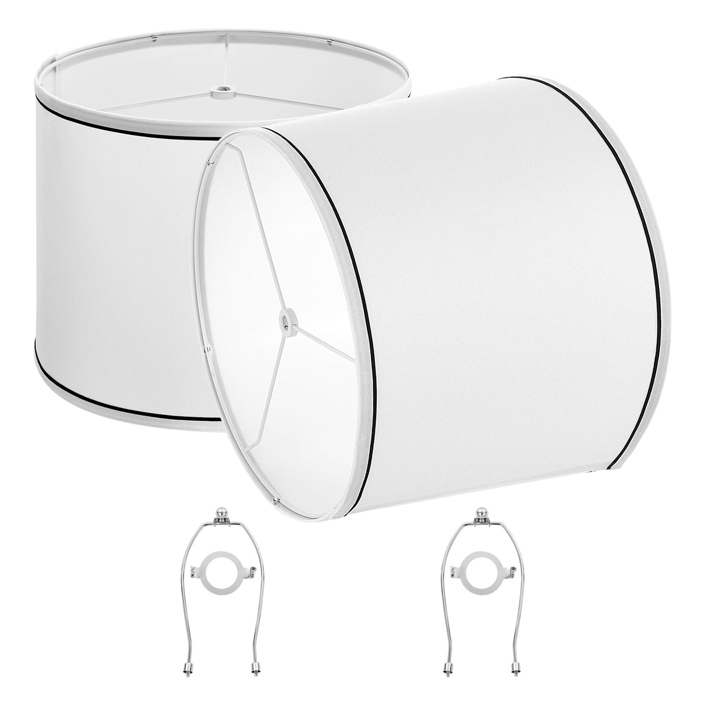 Vevor Lamp Shade 2 Set  11 In Top X 13 In Bottom X 10 In High (Spider Fitter)  Medium Lampshade With Harp  Replacement Lamp Shade For Table & Floor Lamps Pendant Lights  White With Black Edge
