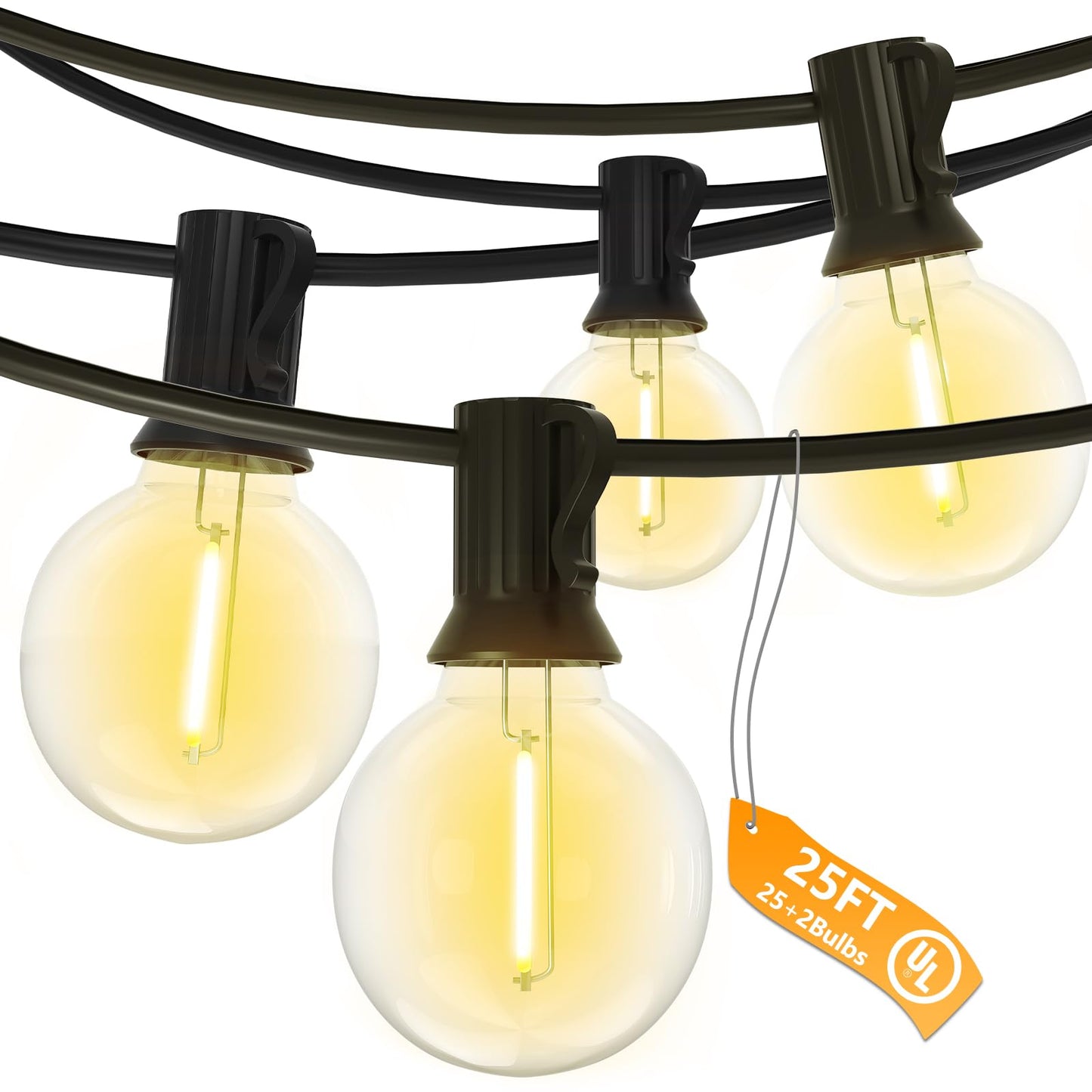 Sunsgne 25Ft Globe Led Outdoor String Lights - Waterproof Shatterproof Black Wire, Warm White Plastic Bulbs For Café Bistro Pergola Tents